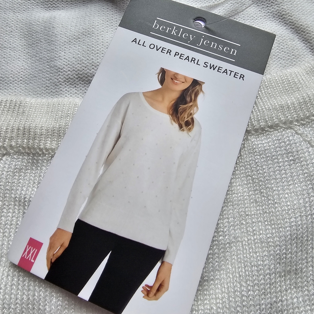 🚨 Sale Berkley Jensen All Over Pearl Embellished Sweater White Size XXL - Picture 5 of 9